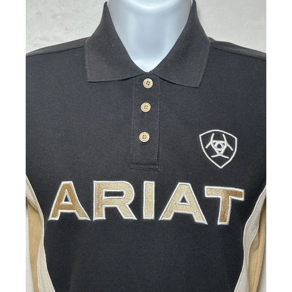 Ariat Women's XS Short Sleeve Black White Gold Logo Polo Shirt